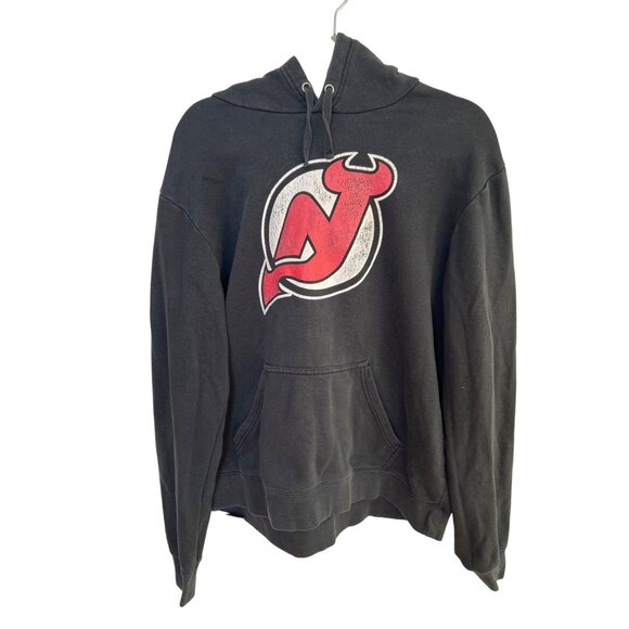 Fanatics New Jersey Devil Hoodie Pullover Size L Faded Black Pockets - Picture 1 of 7